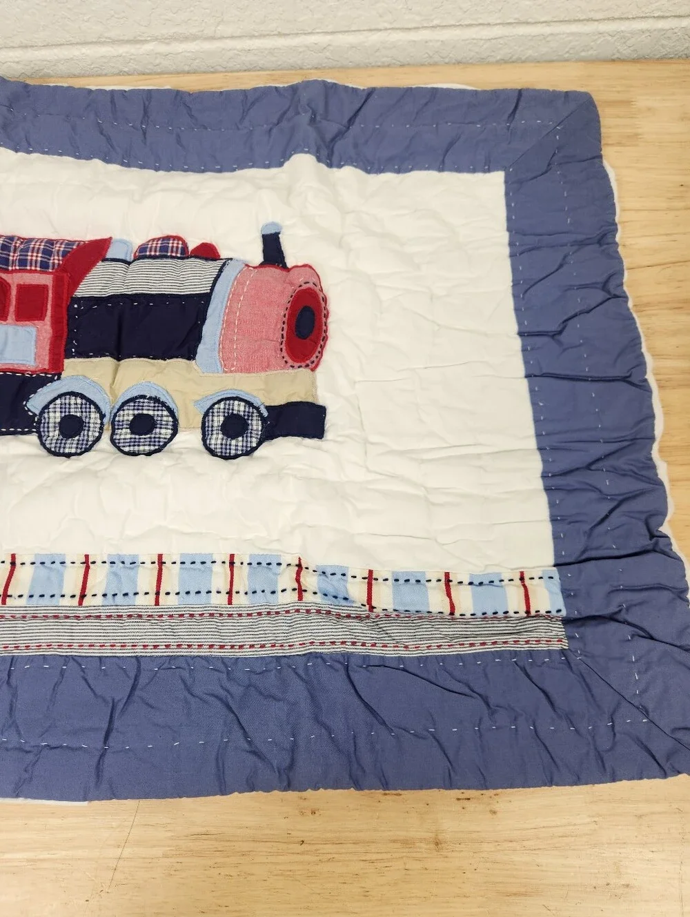 Pottery Barn Kids Quilted Pillow Sham Set of 2 Railway Express NOS Trains Plaid